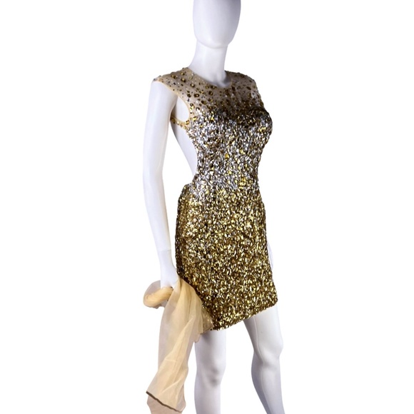 Sagaie Paris | NWOT Gold Crystal Embellished Backless Cocktail Dress Size Small - Picture 7 of 11